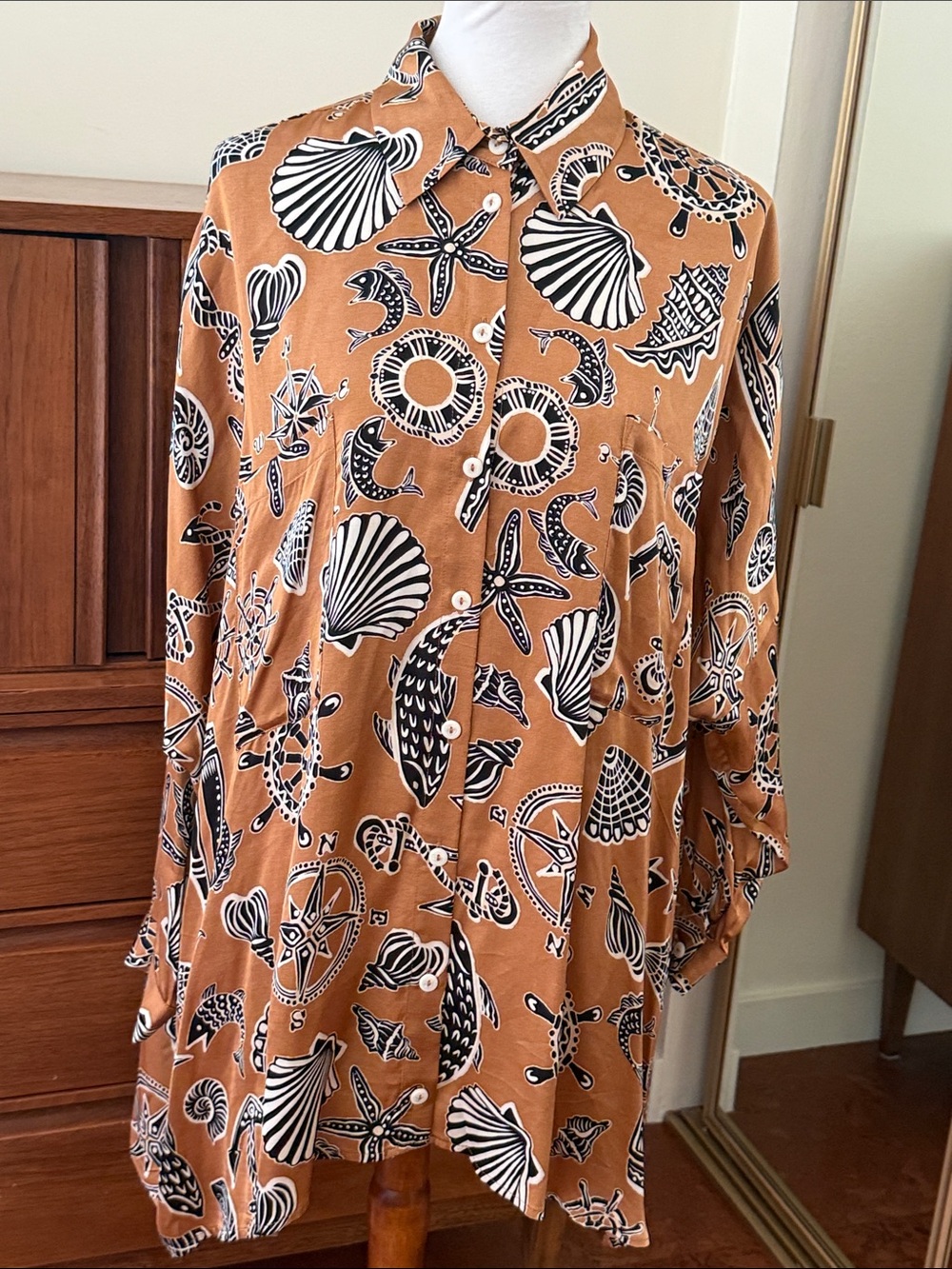 Corey Lynn Calter Anthropologie Satin Printed Mini Shirtdress M